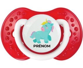 Licorne design-3 avec prénom : Blanc-rouge classique Tétine embout Lovi Dynamic