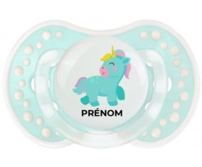Licorne design-3 avec prénom : Retro-turquoise-lagon classique Tétine embout Lovi Dynamic