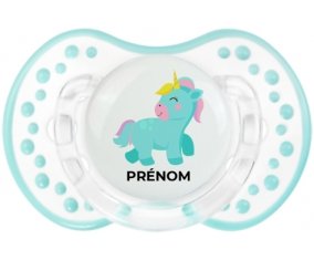 Licorne design-3 avec prénom : Retro-blanc-lagon classique Tétine embout Lovi Dynamic