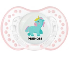 Licorne design-3 avec prénom : Retro-blanc-rose-tendre classique Tétine embout Lovi Dynamic