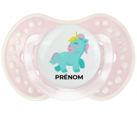 Licorne design-3 avec prénom : Retro-rose-tendre classique Tétine embout Lovi Dynamic