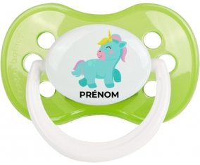 Licorne design-3 avec prénom : Vert classique Tétine embout anatomique