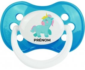 Licorne design-3 avec prénom : Cyan classique Tétine embout anatomique