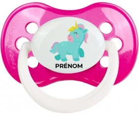 Licorne design-3 avec prénom : Rose foncé classique Tétine embout anatomique