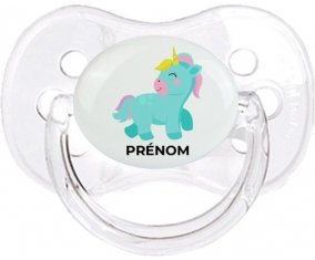 Licorne design-3 avec prénom : Transparent classique Tétine embout cerise