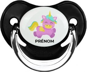 Licorne design-4 avec prénom : Noir classique Tétine embout physiologique