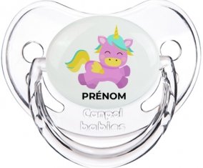 Licorne design-4 avec prénom : Transparent classique Tétine embout physiologique