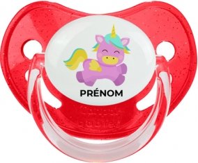 Licorne design-4 avec prénom : Rouge à paillette Tétine embout physiologique