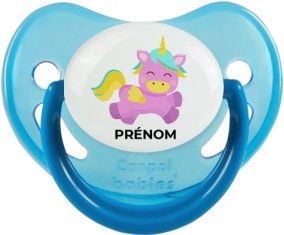 Licorne design-4 avec prénom : Bleue phosphorescente Tétine embout physiologique