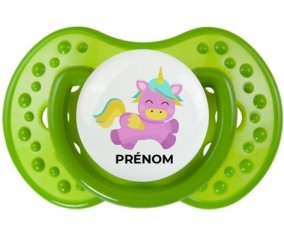 Licorne design-4 avec prénom : Vert classique Tétine embout Lovi Dynamic