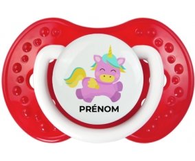 Licorne design-4 avec prénom : Blanc-rouge classique Tétine embout Lovi Dynamic