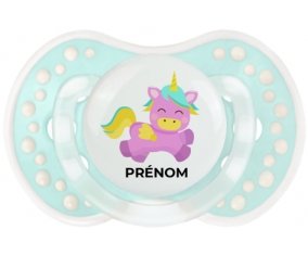 Licorne design-4 avec prénom : Retro-turquoise-lagon classique Tétine embout Lovi Dynamic