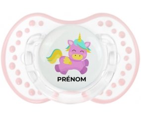 Licorne design-4 avec prénom : Retro-blanc-rose-tendre classique Tétine embout Lovi Dynamic