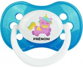 Licorne design-4 avec prénom : Cyan classique Tétine embout anatomique