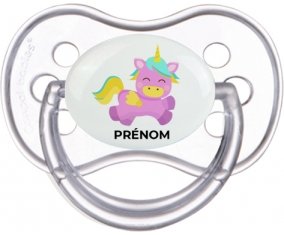Licorne design-4 avec prénom : Transparente classique Tétine embout anatomique