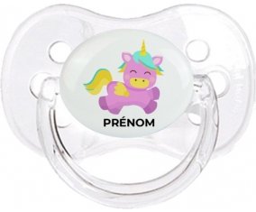 Licorne design-4 avec prénom : Transparent classique Tétine embout cerise