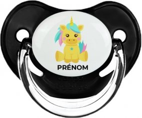 Licorne design-5 avec prénom : Noir classique Tétine embout physiologique