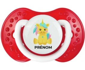 Licorne design-5 avec prénom : Blanc-rouge classique Tétine embout Lovi Dynamic