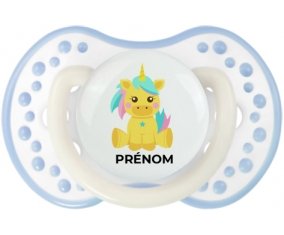 Licorne design-5 avec prénom : Blanc-cyan classique Tétine embout Lovi Dynamic