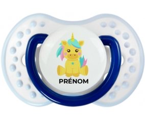 Licorne design-5 avec prénom : Marine-blanc-bleu classique Tétine embout Lovi Dynamic