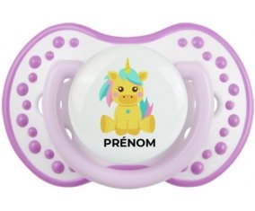 Licorne design-5 avec prénom : Blanc-mauve classique Tétine embout Lovi Dynamic