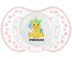 Licorne design-5 avec prénom : Retro-blanc-rose-tendre classique Tétine embout Lovi Dynamic
