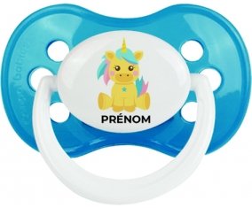 Licorne design-5 avec prénom : Cyan classique Tétine embout anatomique