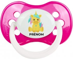 Licorne design-5 avec prénom : Rose foncé classique Tétine embout anatomique