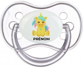 Licorne design-5 avec prénom : Transparente classique Tétine embout anatomique