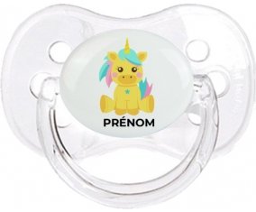 Licorne design-5 avec prénom : Transparent classique Tétine embout cerise