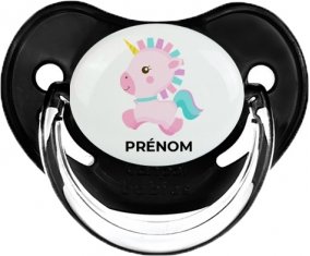 Licorne design-6 avec prénom : Noir classique Tétine embout physiologique