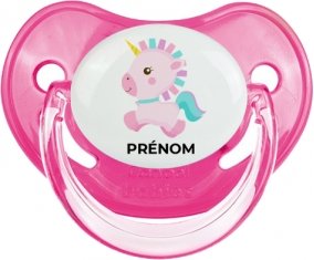 Licorne design-6 avec prénom : Rose classique Tétine embout physiologique