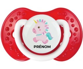 Licorne design-6 avec prénom : Blanc-rouge classique Tétine embout Lovi Dynamic