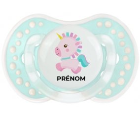 Licorne design-6 avec prénom : Retro-turquoise-lagon classique Tétine embout Lovi Dynamic