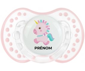 Licorne design-6 avec prénom : Retro-blanc-rose-tendre classique Tétine embout Lovi Dynamic