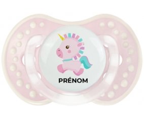 Licorne design-6 avec prénom : Retro-rose-tendre classique Tétine embout Lovi Dynamic