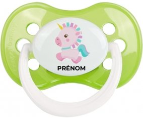 Licorne design-6 avec prénom : Vert classique Tétine embout anatomique