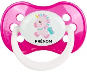 Licorne design-6 avec prénom : Rose foncé classique Tétine embout anatomique
