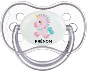 Licorne design-6 avec prénom : Transparente classique Tétine embout anatomique