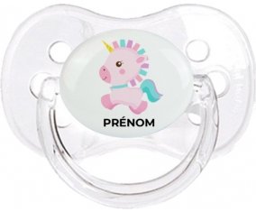 Licorne design-6 avec prénom : Transparent classique Tétine embout cerise