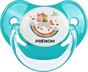Licorne arc en ciel avec prénom : Sucette Physiologique personnalisée