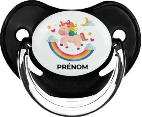 Licorne arc en ciel avec prénom : Noir classique Tétine embout physiologique