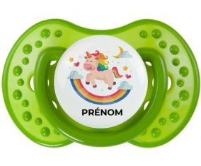 Licorne arc en ciel avec prénom : Sucette LOVI Dynamic personnalisée