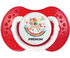 Licorne arc en ciel avec prénom : Blanc-rouge classique Tétine embout Lovi Dynamic