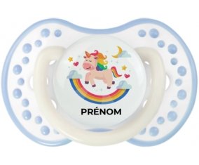Licorne arc en ciel avec prénom : Blanc-cyan classique Tétine embout Lovi Dynamic