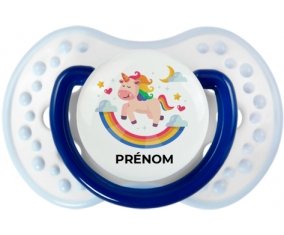 Licorne arc en ciel avec prénom : Marine-blanc-bleu classique Tétine embout Lovi Dynamic