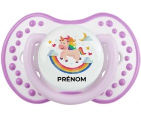 Licorne arc en ciel avec prénom : Blanc-mauve classique Tétine embout Lovi Dynamic