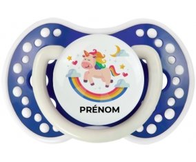 Licorne arc en ciel avec prénom : Bleu-marine phosphorescente Tétine embout Lovi Dynamic