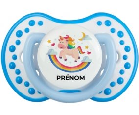 Licorne arc en ciel avec prénom : Blanc-bleu phosphorescente Tétine embout Lovi Dynamic