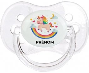 Licorne arc en ciel avec prénom : Transparent classique Tétine embout cerise